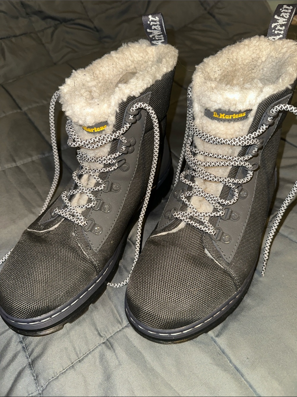 Dr. Martens Black Lace-Up Boots with Cream Shearling Trim